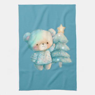 Cute Bear and Christmas Tree Holiday Tea Towel
