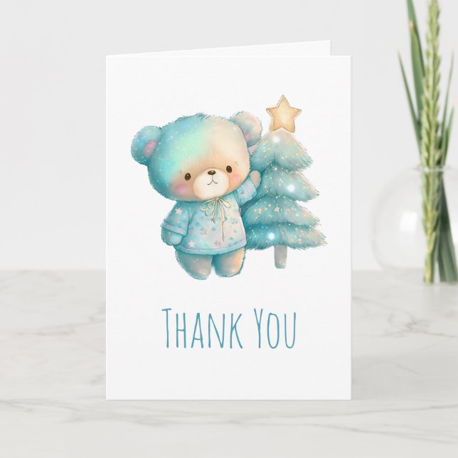 Cute Bear and Christmas Tree Thank You Card (Front)