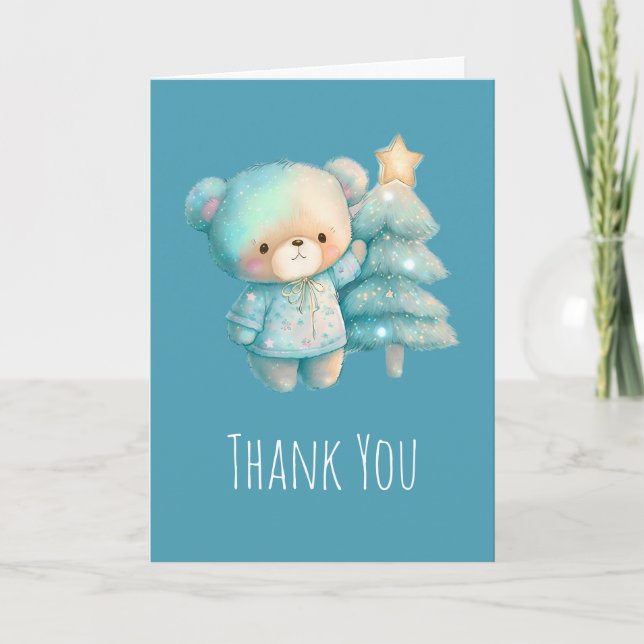 Cute Bear and Christmas Tree Thank You Card (Front)