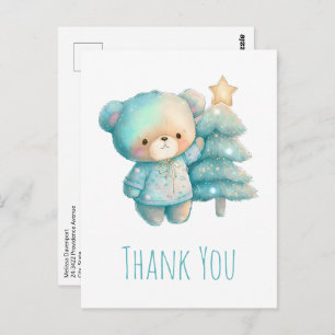 Cute Bear and Christmas Tree Thank You Postcard