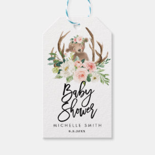cute bear and floral baby shower tags