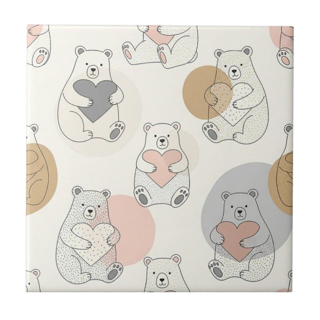 Cute Bear and Hearts -- Pastel Nursery (10) Tile (Front)