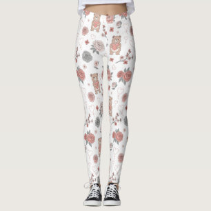 Cute Bear and Hearts -- Pastel Nursery (12) Leggings
