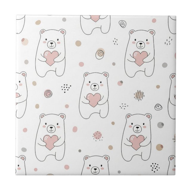 Cute Bear and Hearts -- Pastel Nursery (1) Tile (Front)