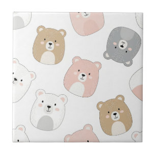 Cute Bear and Hearts -- Pastel Nursery (2) Tile