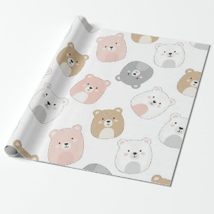 Cute Bear and Hearts -- Pastel Nursery (2) Wrapping Paper