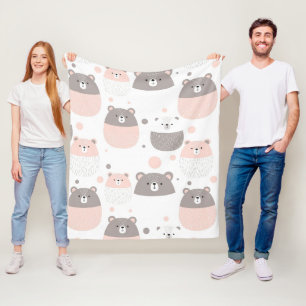 Cute Bear and Hearts -- Pastel Nursery (3) Fleece Blanket
