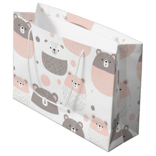 Cute Bear and Hearts -- Pastel Nursery (3) Large Gift Bag