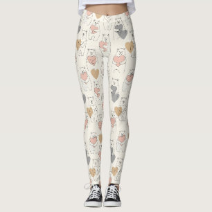 Cute Bear and Hearts -- Pastel Nursery (4) Leggings
