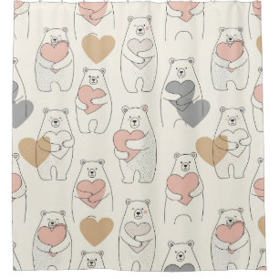 Cute Bear and Hearts -- Pastel Nursery (4) Shower Curtain