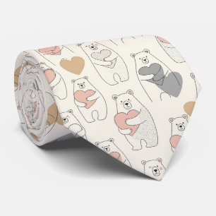 Cute Bear and Hearts -- Pastel Nursery (4) Tie