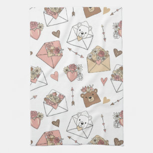 Cute Bear and Hearts -- Pastel Nursery (5) Tea Towel