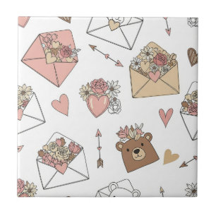 Cute Bear and Hearts -- Pastel Nursery (5) Tile