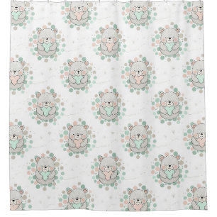Cute Bear and Hearts -- Pastel Nursery (6) Shower Curtain