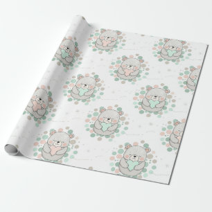 Cute Bear and Hearts -- Pastel Nursery (6) Wrapping Paper
