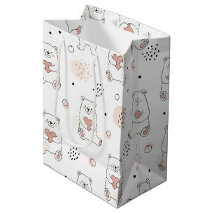 Cute Bear and Hearts -- Pastel Nursery (7) Medium Gift Bag