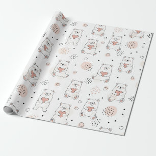 Cute Bear and Hearts -- Pastel Nursery (7) Wrapping Paper