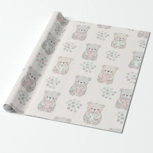 Cute Bear and Hearts -- Pastel Nursery (8) Wrapping Paper