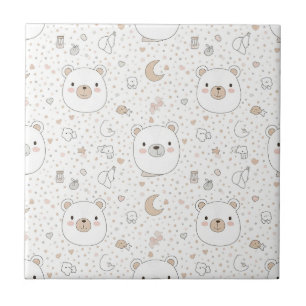 Cute Bear and Hearts -- Pastel Nursery (9) Tile