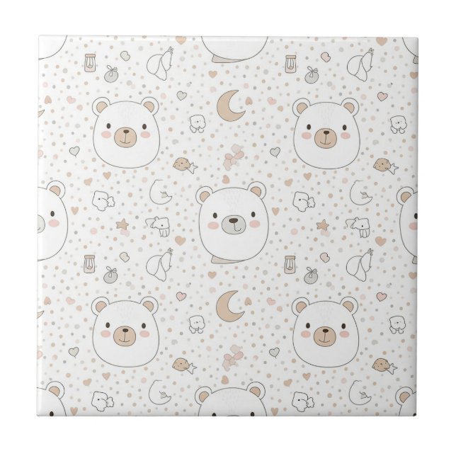 Cute Bear and Hearts -- Pastel Nursery (9) Tile (Front)