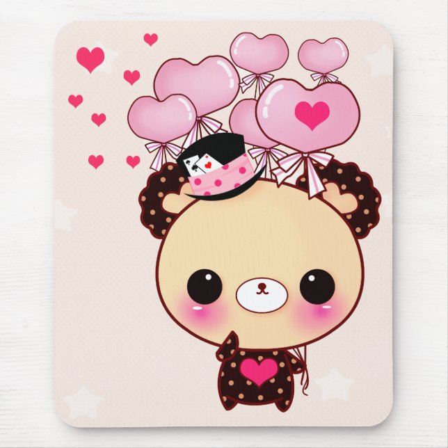 Cute bear and pink balloons mouse mat (Front)