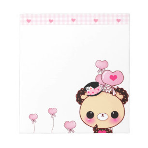 Cute bear and pink balloons notepad