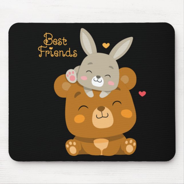 Cute bear and rabbit mouse mat (Front)