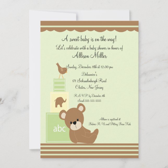 Cute Bear Baby Blocks Neutral Baby Shower Invitation (Front)