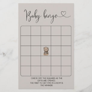 Cute Bear Baby Shower Bingo Game