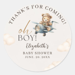 Cute Bear Baby Shower Boy party Classic Round Sticker