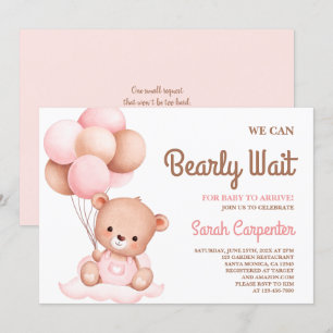 Cute Bear Baby Shower Girl Invitation