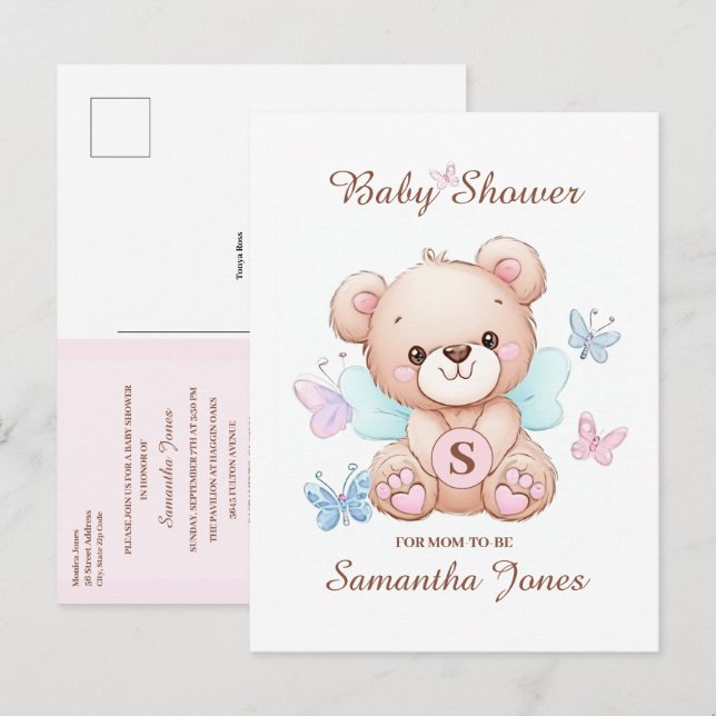 Cute Bear Baby Shower Invitation Postcard (Front/Back)