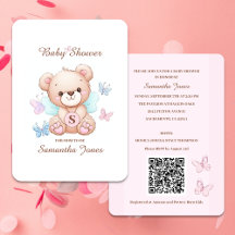 Cute Bear Baby Shower Invitation with QR Code