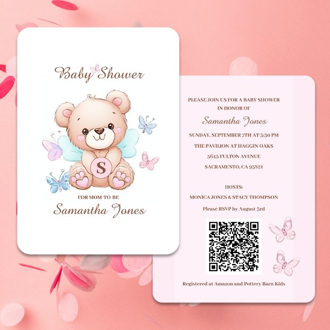 Cute Bear Baby Shower Invitation with QR Code (Create cute baby shower invitations with your very own QR code)