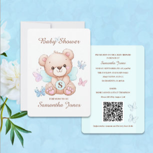 Cute Bear Baby Shower Invitation with QR Code