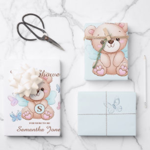 Cute Bear Baby Shower Personalised Wrapping Paper