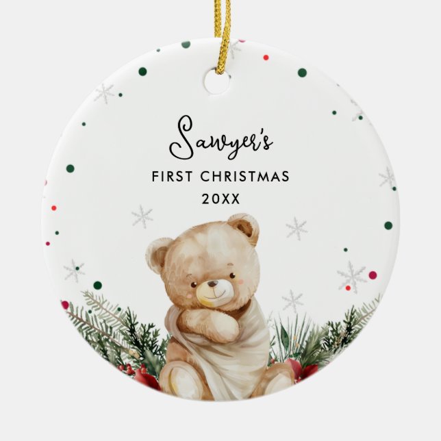 Cute Bear Baby's First Christmas Ceramic Tree Decoration (Front)