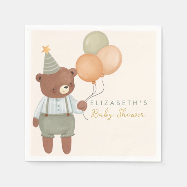 Cute Bear Balloon Baby Shower  Napkin (Front)