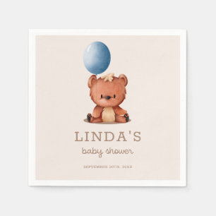 Cute Bear Balloon Gender Neutral Baby Shower Napkin