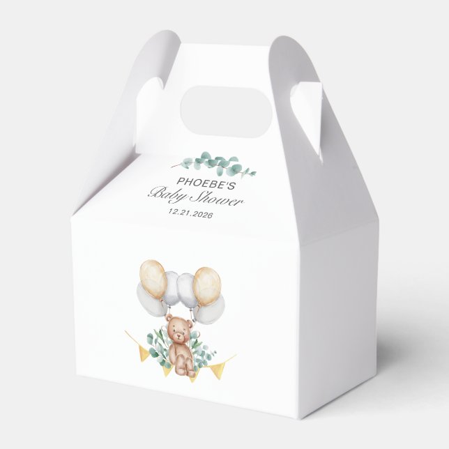 Cute Bear Balloons and Eucalyptus Boy Baby Shower Favour Box (Front Side)