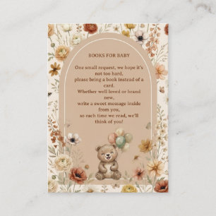 Cute Bear Balloons Boho Floral Books For Baby Enclosure Card