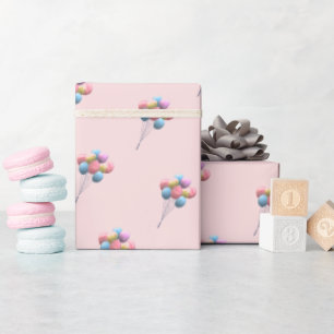 Cute Bear & Balloons Girl Wrapping Paper