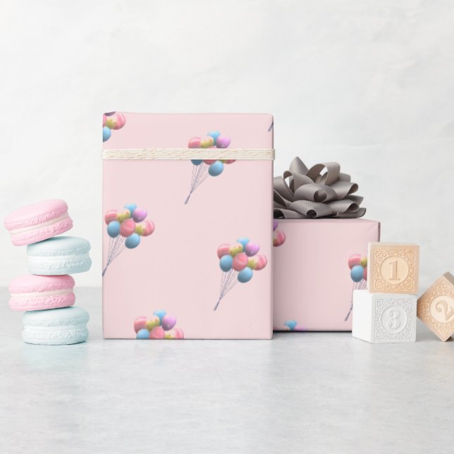 Cute Bear & Balloons Girl  Wrapping Paper (Baby Shower)