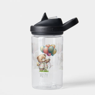 Cute Bear Balloons Kids School Personalised Name Water Bottle