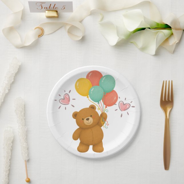 Cute Bear Balloons Paper Plates (Wedding)