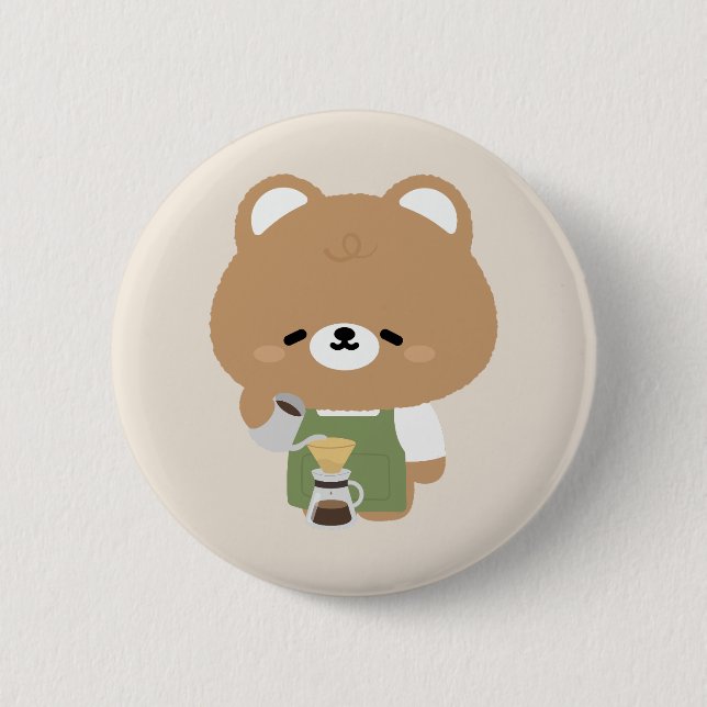 Cute Bear Barista 6 Cm Round Badge (Front)