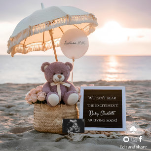 Cute Bear Beach Sunset Pregnancy Announcement