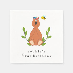 Cute Bear Bee First Birthday Party Napkin