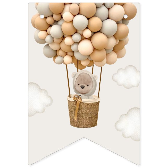 Cute Bear, Beige Balloons, First Birthday Bunting (First Flag)
