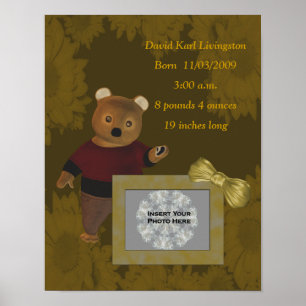 Cute Bear Birth Announcement Photo Poster